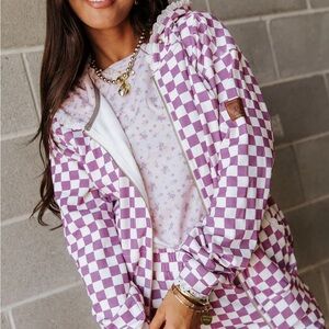 AMPERSAND AVE Purple and White Checkered Hoodie